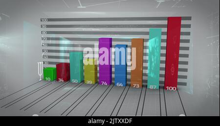 Image of statistics processing over mathematical equations and data on screens Stock Photo