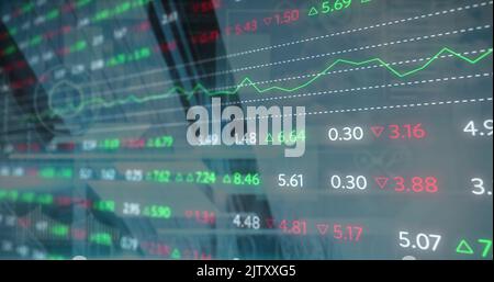 Image of data processing over modern building Stock Photo
