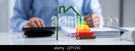 Energy Efficient House House Audit And Rate Label Stock Photo