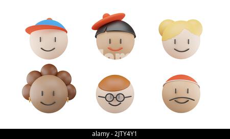 Young men and women faces avatars on white background. Trendy 3d illustration icons set Stock Photo