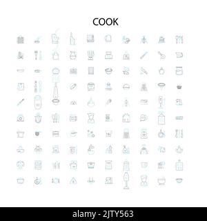 cook icons, signs, outline symbols, concept linear illustration line collection Stock Vector