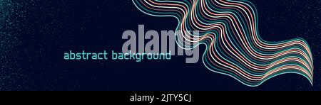 Retro style banner with dynamic curved lines with bright colors on dark dirty and grunge background. Abstract poster background design and futuristic Stock Vector