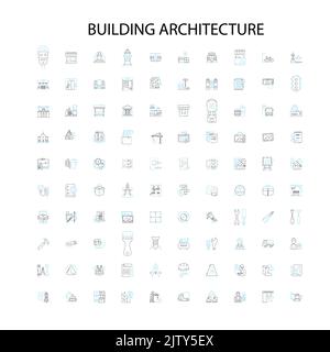 building architecture icons, signs, outline symbols, concept linear illustration line collection Stock Vector