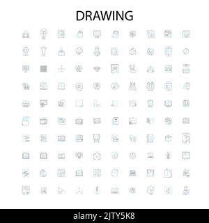 drawing icons, signs, outline symbols, concept linear illustration line collection Stock Vector