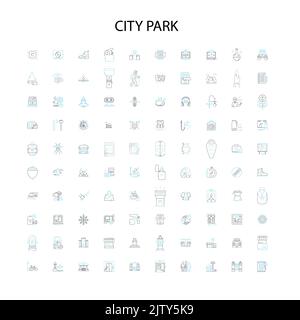 city park icons, signs, outline symbols, concept linear illustration line collection Stock Vector