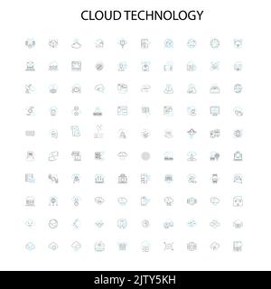 cloud technology icons, signs, outline symbols, concept linear illustration line collection Stock Vector