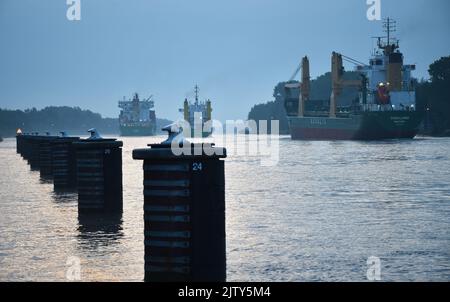 Ships In The Evening In The Kiel Canal Stock Photo