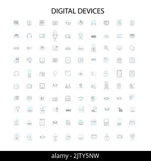 digital devices icons, signs, outline symbols, concept linear illustration line collection Stock Vector