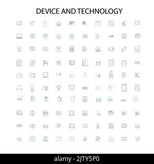 device and technology icons, signs, outline symbols, concept linear illustration line collection Stock Vector