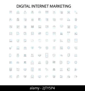 digital internet marketing icons, signs, outline symbols, concept linear illustration line collection Stock Vector