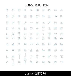 construction icons, signs, outline symbols, concept linear illustration line collection Stock Vector