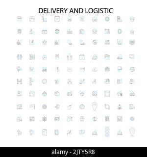 delivery and logistic icons, signs, outline symbols, concept linear illustration line collection Stock Vector