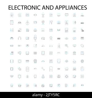 electronic and appliances icons, signs, outline symbols, concept linear illustration line collection Stock Vector