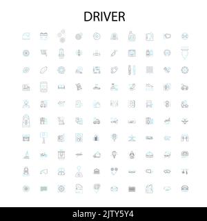 driver icons, signs, outline symbols, concept linear illustration line collection Stock Vector