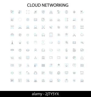 cloud networking concept icons, signs, outline symbols, concept linear illustration line collection Stock Vector