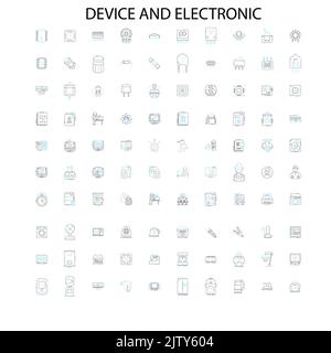 device and electronic icons, signs, outline symbols, concept linear illustration line collection Stock Vector