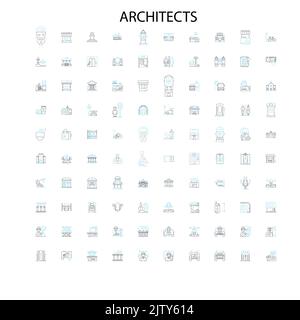 architects icons, signs, outline symbols, concept linear illustration line collection Stock Vector