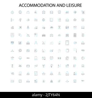 accommodation and leisure icons, signs, outline symbols, concept linear illustration line collection Stock Vector