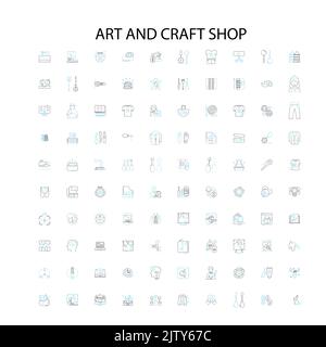 art and craft shop icons, signs, outline symbols, concept linear illustration line collection Stock Vector
