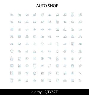 autoshop icons, signs, outline symbols, concept linear illustration line collection Stock Vector