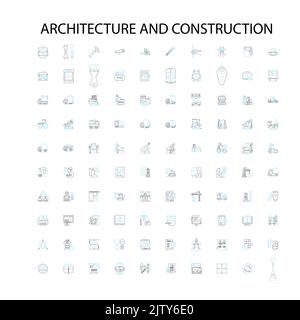 architecture and construction concept icons, signs, outline symbols, concept linear illustration line collection Stock Vector