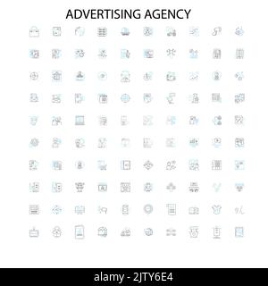 advertising agency icons, signs, outline symbols, concept linear illustration line collection Stock Vector