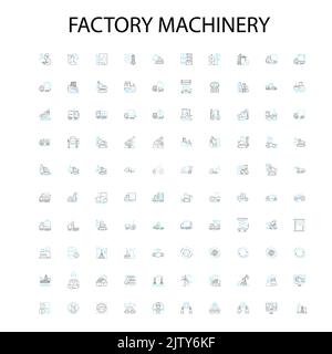 Factory machinery icons, signs, outline symbols, concept linear illustration line collection Stock Vector