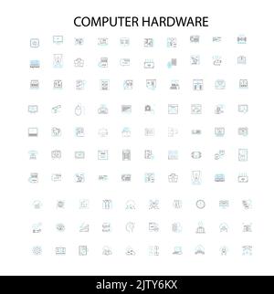 computer hardware icons, signs, outline symbols, concept linear illustration line collection Stock Vector