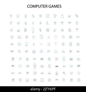 computer games icons, signs, outline symbols, concept linear illustration line collection Stock Vector