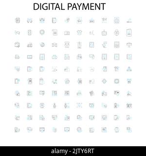 digital payment icons, signs, outline symbols, concept linear illustration line collection Stock Vector