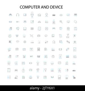 computer and device icons, signs, outline symbols, concept linear illustration line collection Stock Vector