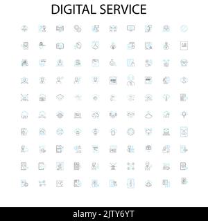 digital service icons, signs, outline symbols, concept linear illustration line collection Stock Vector