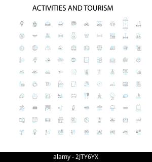 activities and tourism icons, signs, outline symbols, concept linear illustration line collection Stock Vector