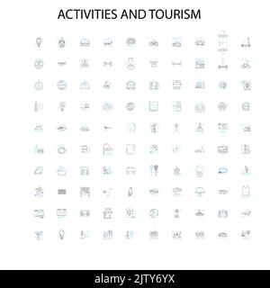 activities and tourism icons, signs, outline symbols, concept linear illustration line collection Stock Vector
