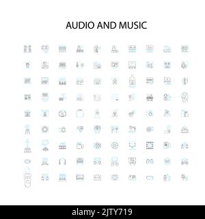 audio and music icons, signs, outline symbols, concept linear illustration line collection Stock Vector