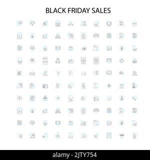 black friday sales icons, signs, outline symbols, concept linear illustration line collection Stock Vector