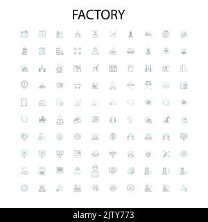Factory icons, signs, outline symbols, concept linear illustration line collection Stock Vector