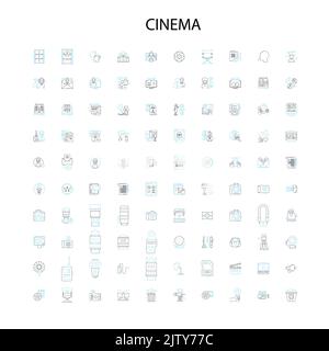 cinema icons, signs, outline symbols, concept linear illustration line collection Stock Vector