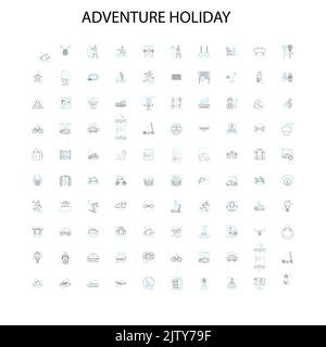 adventure holiday icons, signs, outline symbols, concept linear illustration line collection Stock Vector