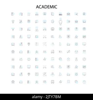 academic icons, signs, outline symbols, concept linear illustration line collection Stock Vector