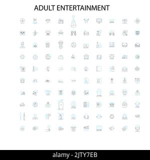 adult entertainment icons, signs, outline symbols, concept linear illustration line collection Stock Vector