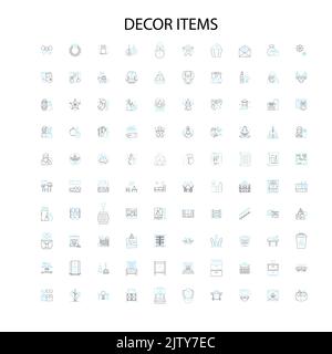 decor items icons, signs, outline symbols, concept linear illustration line collection Stock Vector