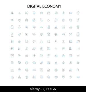 digital economy icons, signs, outline symbols, concept linear illustration line collection Stock Vector