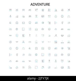 adventure concept icons, signs, outline symbols, concept linear illustration line collection Stock Vector