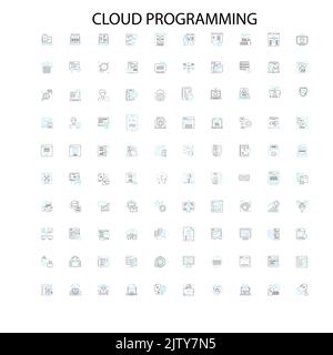 cloud programming icons, signs, outline symbols, concept linear illustration line collection Stock Vector