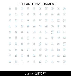 city and environment icons, signs, outline symbols, concept linear illustration line collection Stock Vector