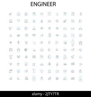 engineer icons, signs, outline symbols, concept linear illustration line collection Stock Vector