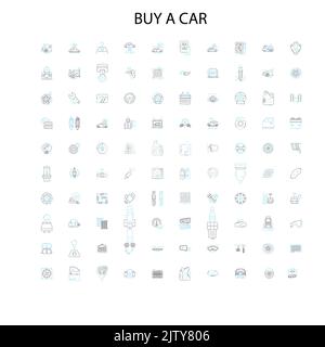 buy a car icons, signs, outline symbols, concept linear illustration line collection Stock Vector