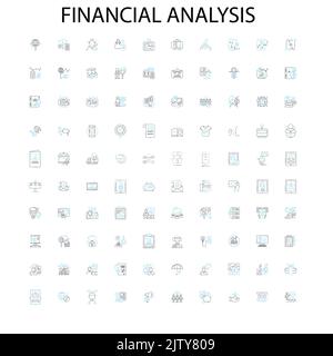 financial analysis icons, signs, outline symbols, concept linear illustration line collection Stock Vector