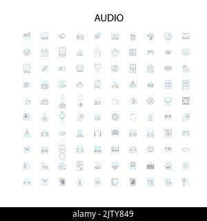 audio icons, signs, outline symbols, concept linear illustration line collection Stock Vector